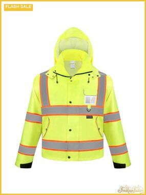 Reflective Rain Jacket Waterproof ANSI Class 3 Hi Vis Safety Coat